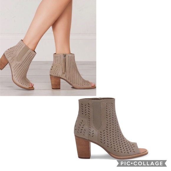TOMS | Majorca Leaf Perforated Peep Toe Booties~10 - Picture 1 of 8